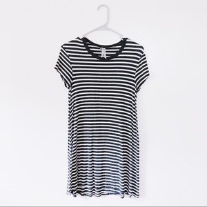 Gray and White Striped Summer Shirt Dress